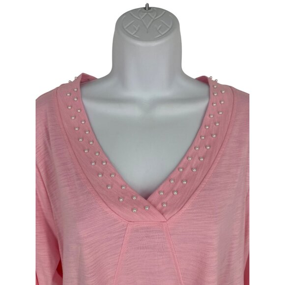 Quacker Factory Mini Pearls V-Neck 3/4 Sleeve Swing Top Women's Size 1X - Picture 2 of 10